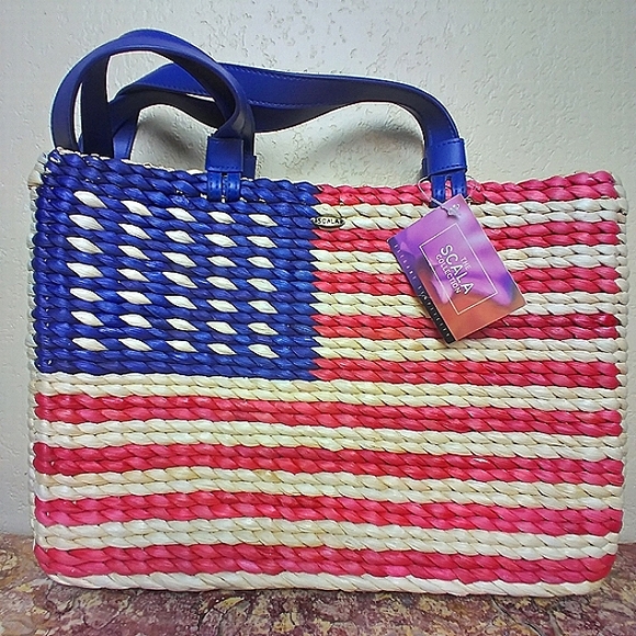 NWT. Scala PATRIOTIC FLAG Straw Shoulder Purse - Picture 12 of 13